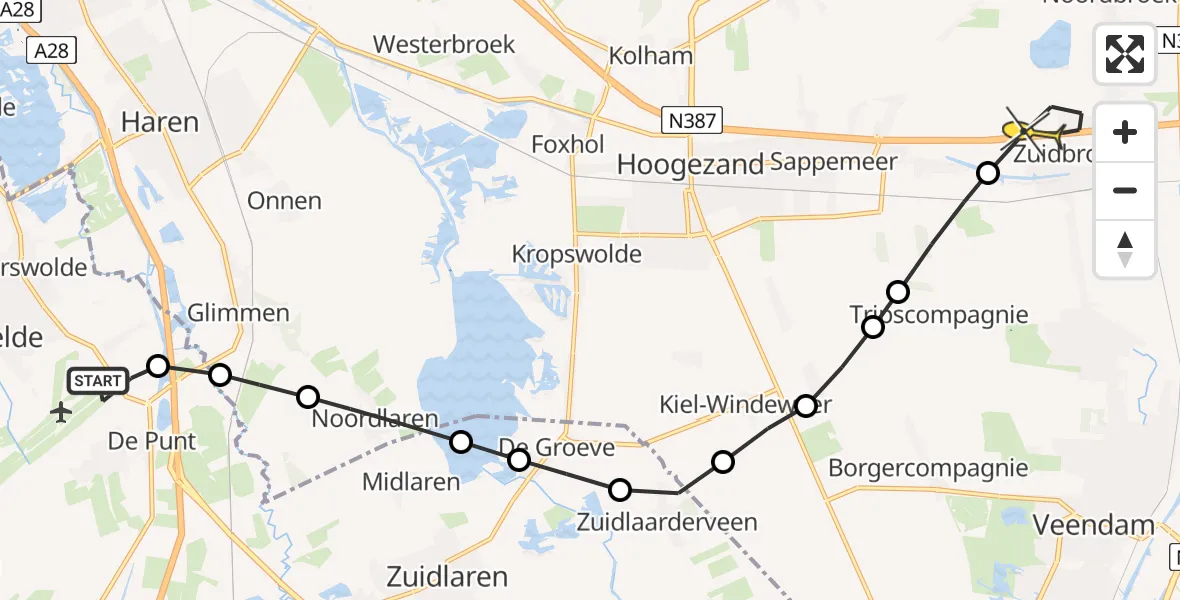 Routekaart van de vlucht: Lifeliner 4 naar Zuidbroek