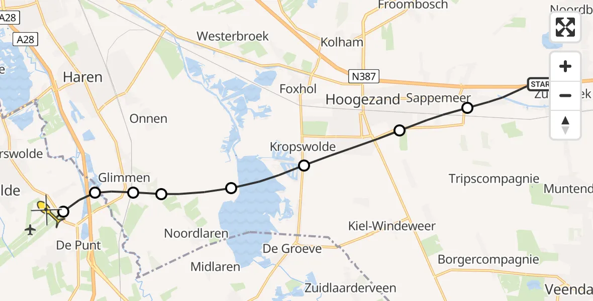 Routekaart van de vlucht: Lifeliner 4 naar Groningen Airport Eelde