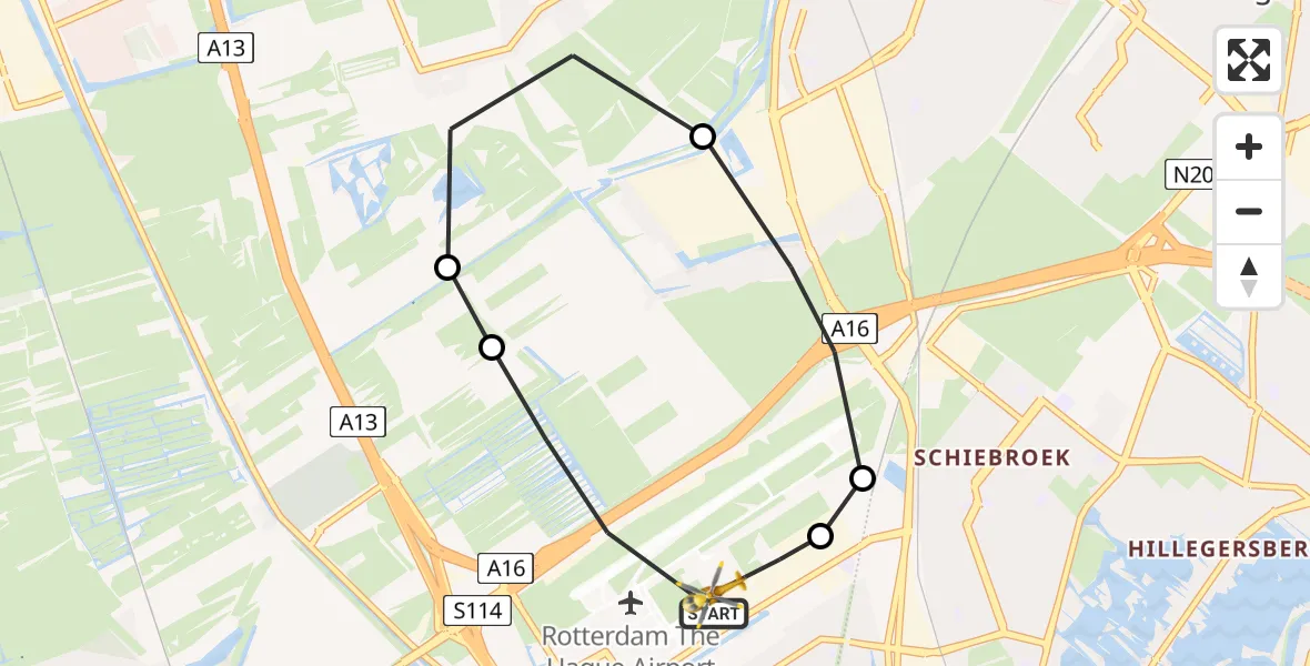 Vluchtroute Traumahelikopter Rotterdam The Hague Airport - Rotterdam The Hague Airport, 15 november 2023, 07:20