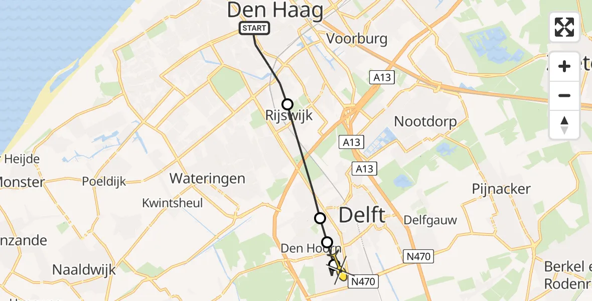 Routekaart van de vlucht: Lifeliner 2 naar Delft