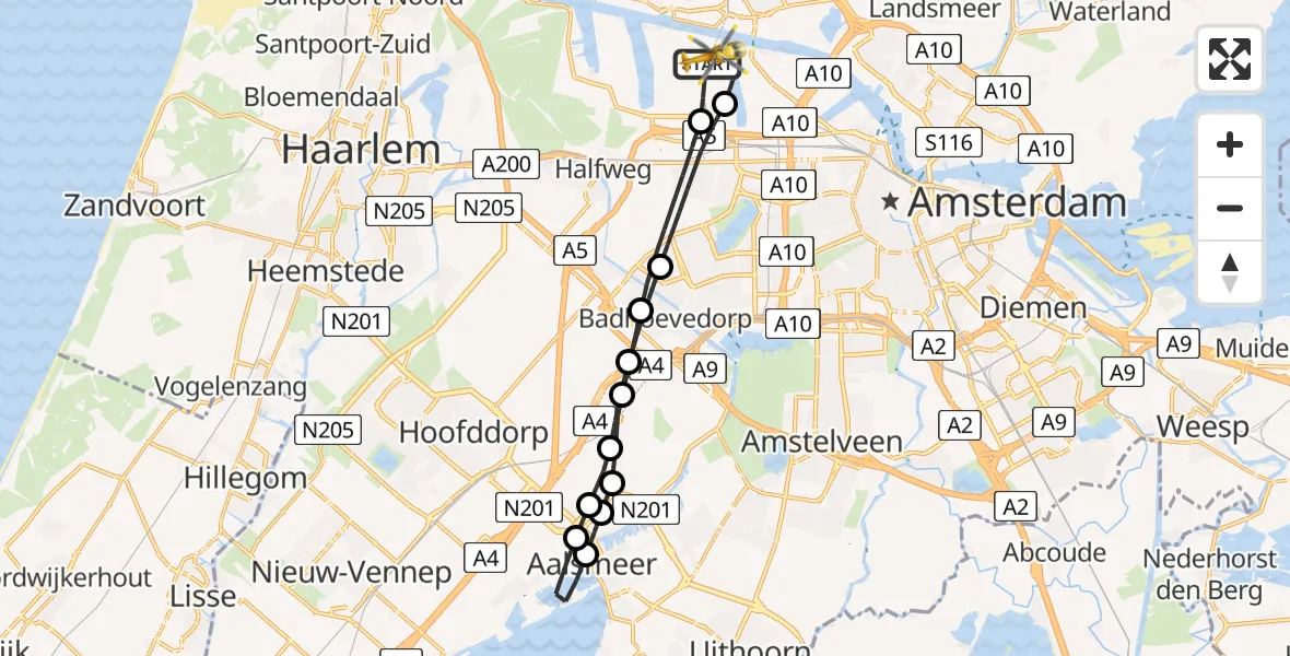 Vluchtroute Traumahelikopter Amsterdam Heliport - Amsterdam Heliport, 15 november 2023, 08:55