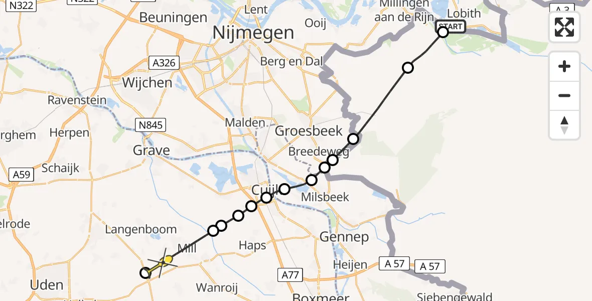 Routekaart van de vlucht: Lifeliner 3 naar Mill