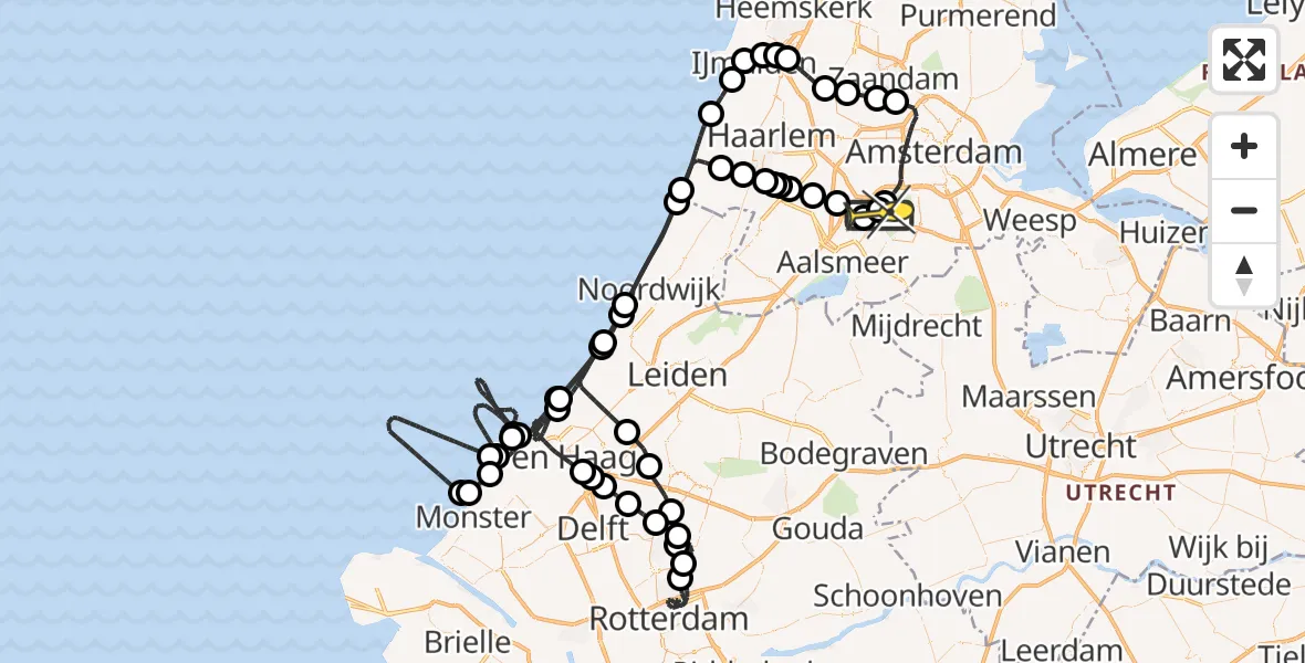 Routekaart van de vlucht: Politieheli naar Schiphol