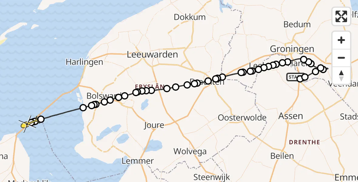 Routekaart van de vlucht: Lifeliner 4 naar Den Oever