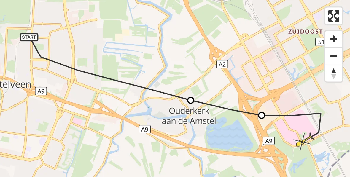 Routekaart van de vlucht: Lifeliner 1 naar Academisch Medisch Centrum (AMC)