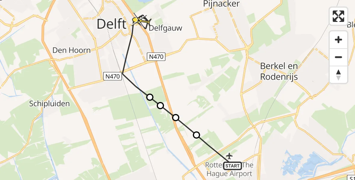 Routekaart van de vlucht: Lifeliner 2 naar Delft