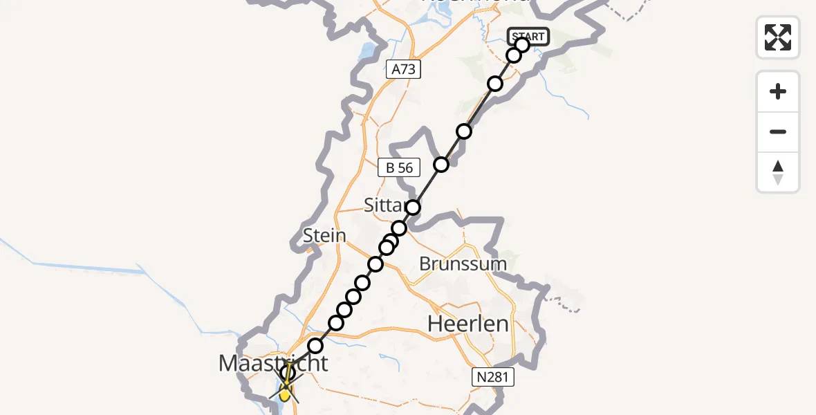 Routekaart van de vlucht: Lifeliner 3 naar Maastricht UMC+