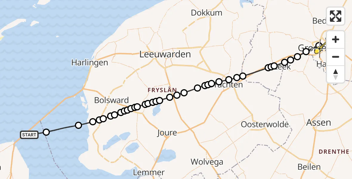 Routekaart van de vlucht: Lifeliner 4 naar Universitair Medisch Centrum Groningen