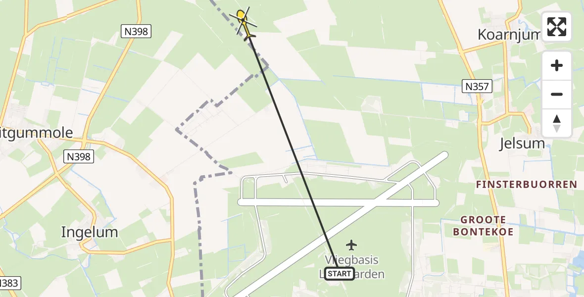 Routekaart van de vlucht: Ambulancehelikopter naar Koarnjum
