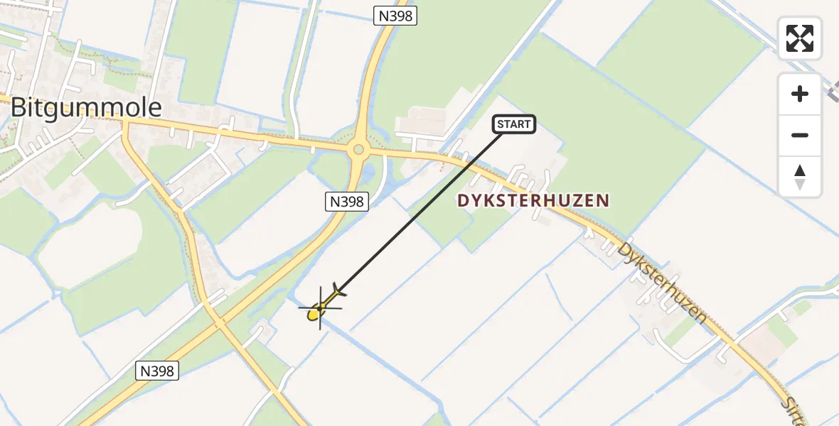 Routekaart van de vlucht: Ambulancehelikopter naar Bitgummole