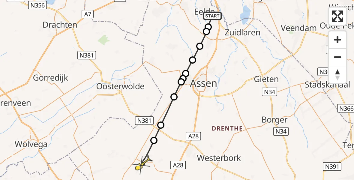 Routekaart van de vlucht: Lifeliner 4 naar Dwingeloo