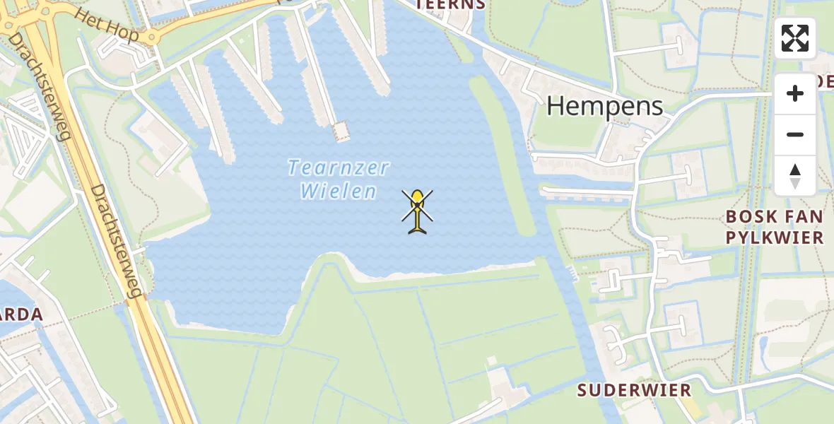 Vluchtroute Ambulancehelikopter van Leeuwarden naar Leeuwarden