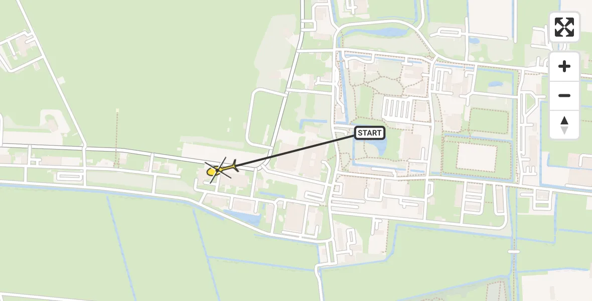 Vluchtroute Ambulancehelikopter van Vliegbasis Leeuwarden naar Vliegbasis Leeuwarden