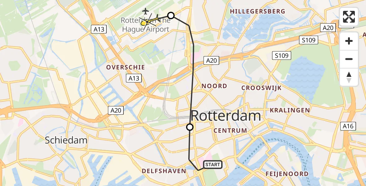 Routekaart van de vlucht: Lifeliner 2 naar Rotterdam The Hague Airport