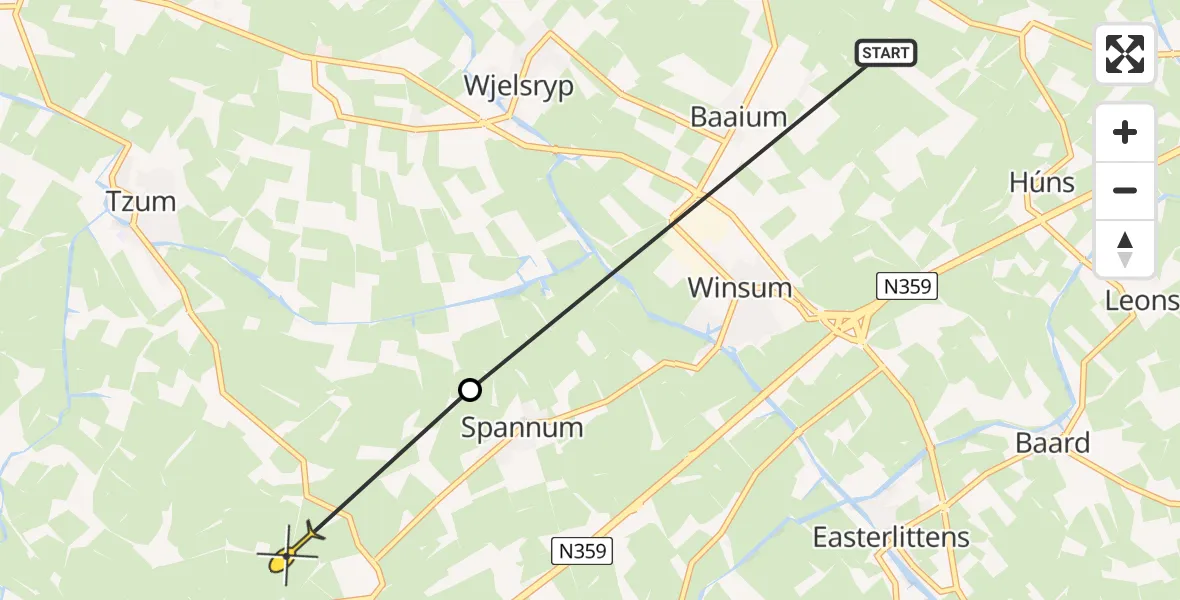 Routekaart van de vlucht: Ambulancehelikopter naar Tzum