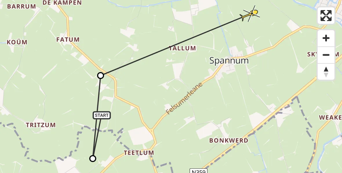 Routekaart van de vlucht: Ambulanceheli naar Winsum
