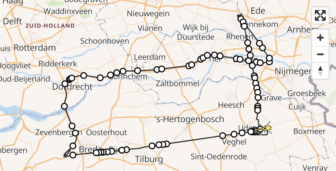 Routekaart van de vlucht: Politieheli naar Vliegbasis Volkel