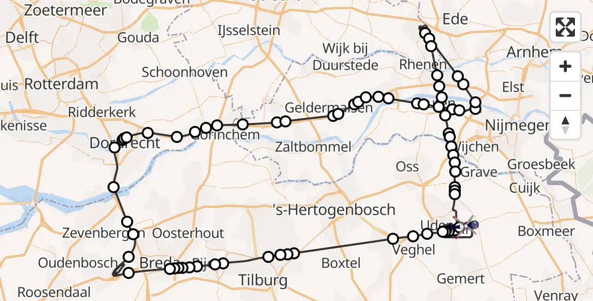 Vluchtroute Politiehelikopter Vliegbasis Volkel - Vliegbasis Volkel, 15 november 2023, 15:06