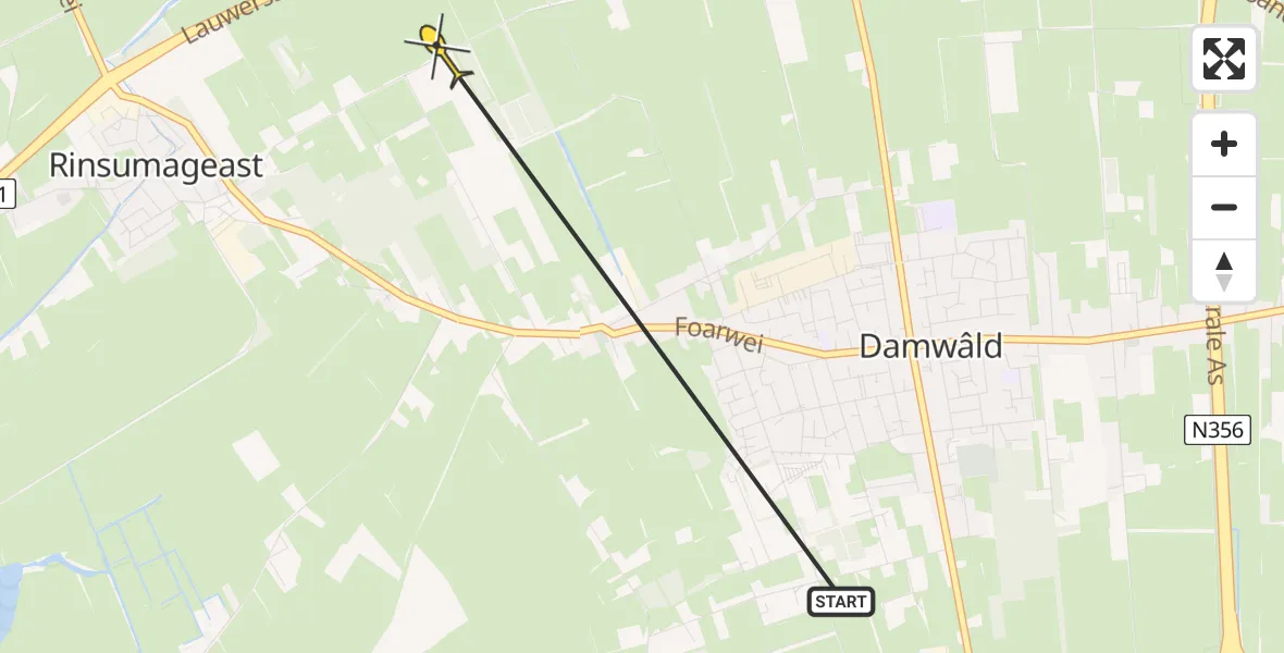 Routekaart van de vlucht: Ambulancehelikopter naar Damwâld
