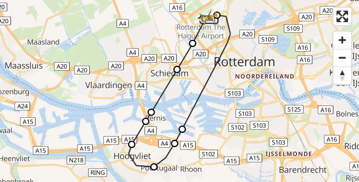 Vluchtroute Traumahelikopter Rotterdam The Hague Airport - Rotterdam The Hague Airport, 15 november 2023, 15:18