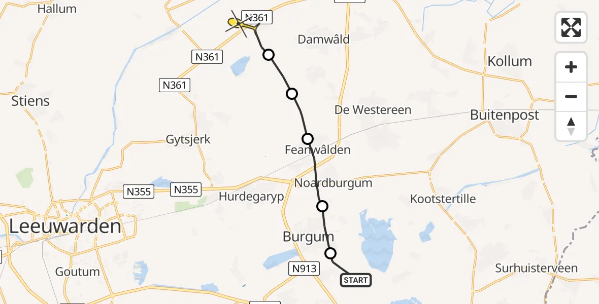 Routekaart van de vlucht: Ambulancehelikopter naar Rinsumageast