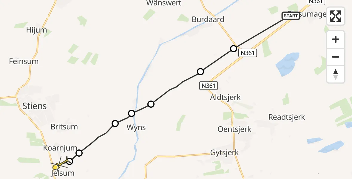 Routekaart van de vlucht: Ambulancehelikopter naar Jelsum