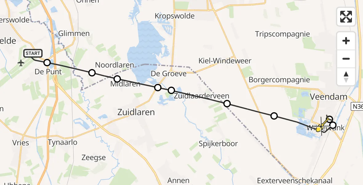 Routekaart van de vlucht: Lifeliner 4 naar Wildervank
