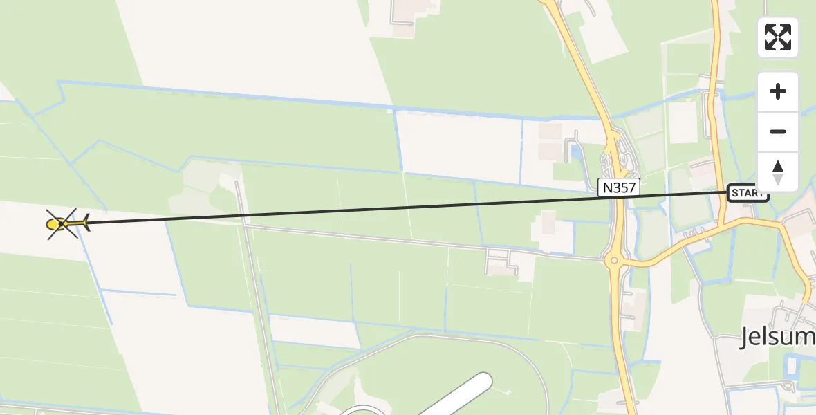 Routekaart van de vlucht: Ambulancehelikopter naar Vliegbasis Leeuwarden