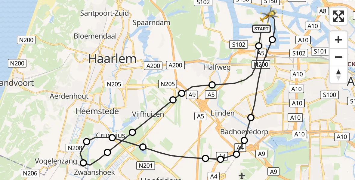 Vluchtroute Traumahelikopter Amsterdam Heliport - Amsterdam Heliport, 15 november 2023, 16:22