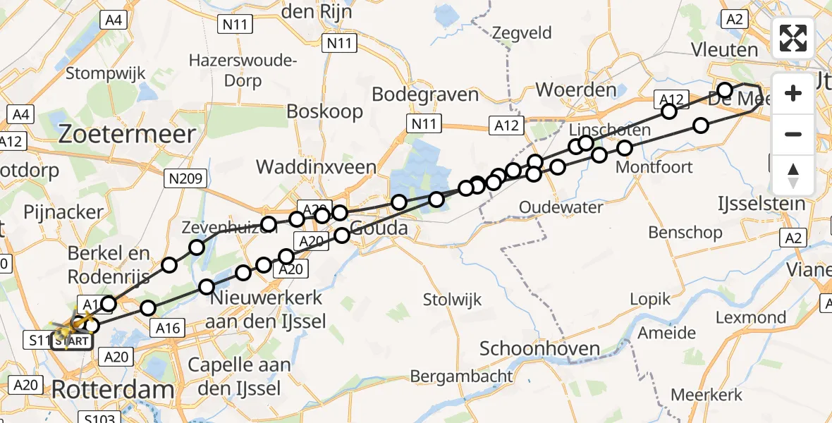 Vluchtroute Traumahelikopter Rotterdam The Hague Airport - Rotterdam The Hague Airport, 15 november 2023, 16:26