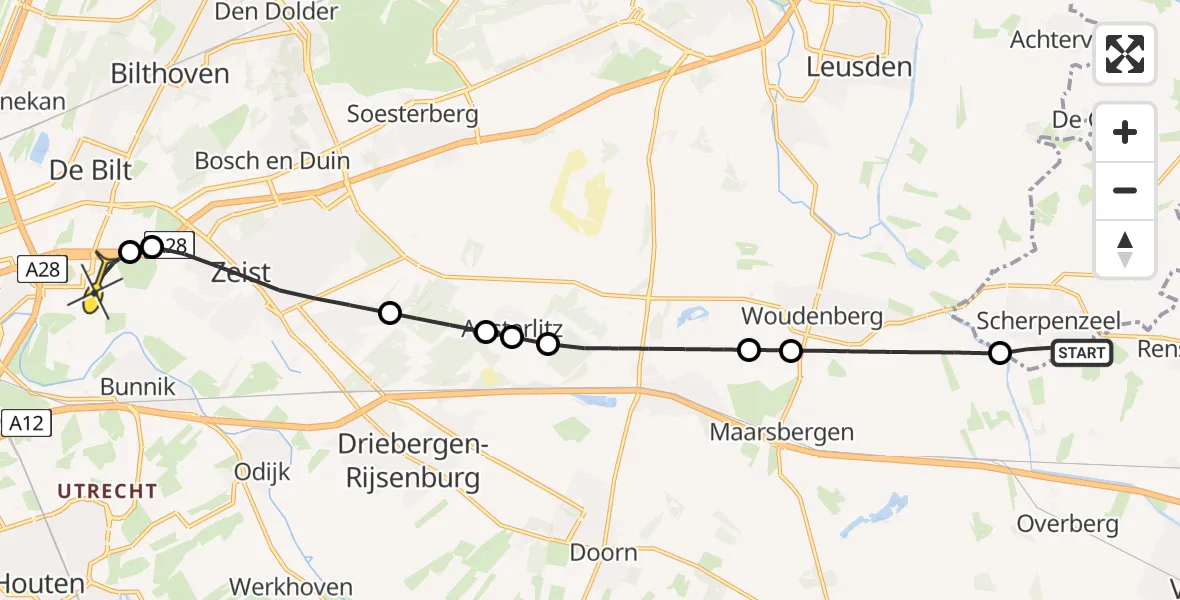 Routekaart van de vlucht: Lifeliner 3 naar Universitair Medisch Centrum Utrecht