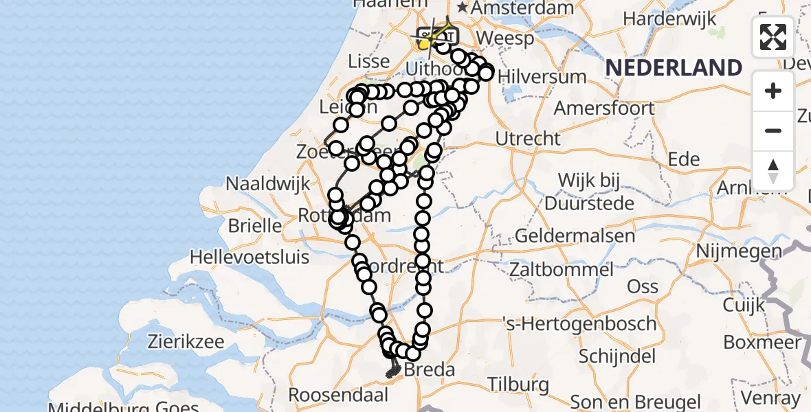 Vluchtroute Politiehelikopter van Schiphol naar Schiphol