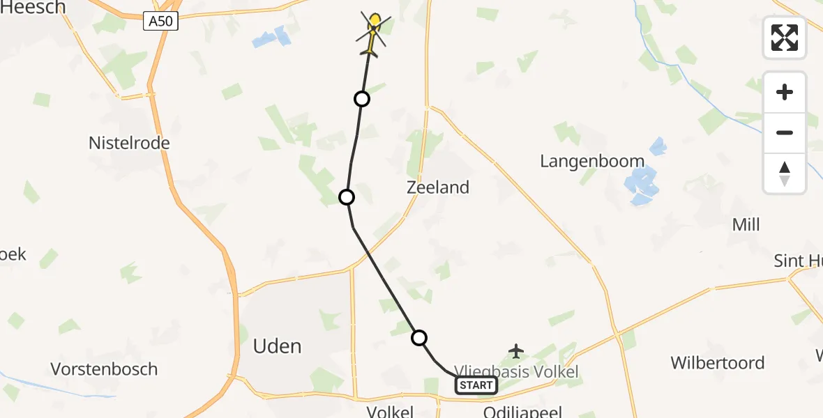 Routekaart van de vlucht: Politieheli naar Schaijk