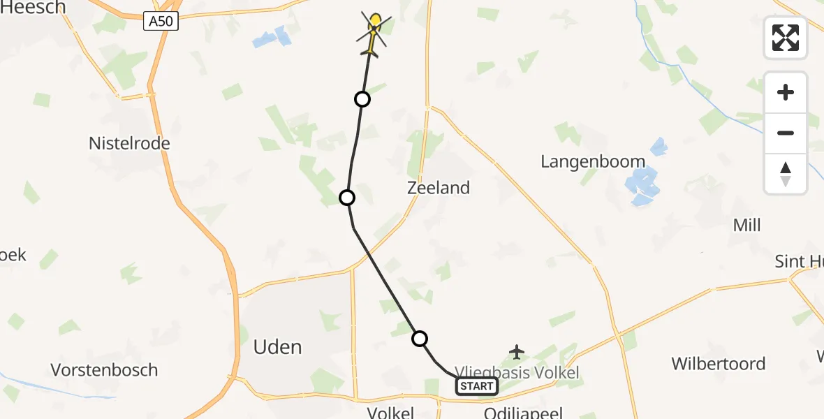 Routekaart van de vlucht: Politiehelikopter naar Schaijk
