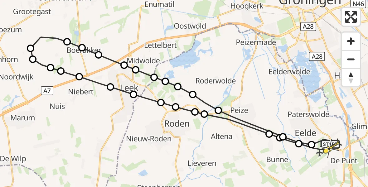 Routekaart van de vlucht: Lifeliner 4 naar Groningen Airport Eelde