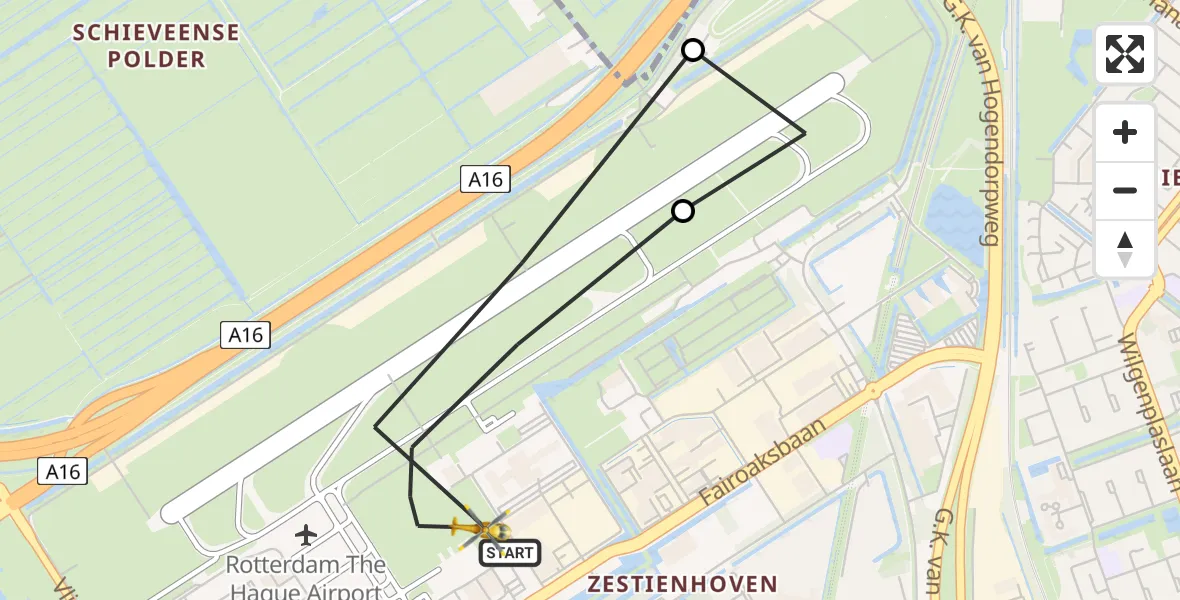 Vluchtroute Traumahelikopter Rotterdam The Hague Airport - Rotterdam The Hague Airport, 16 november 2023, 00:54