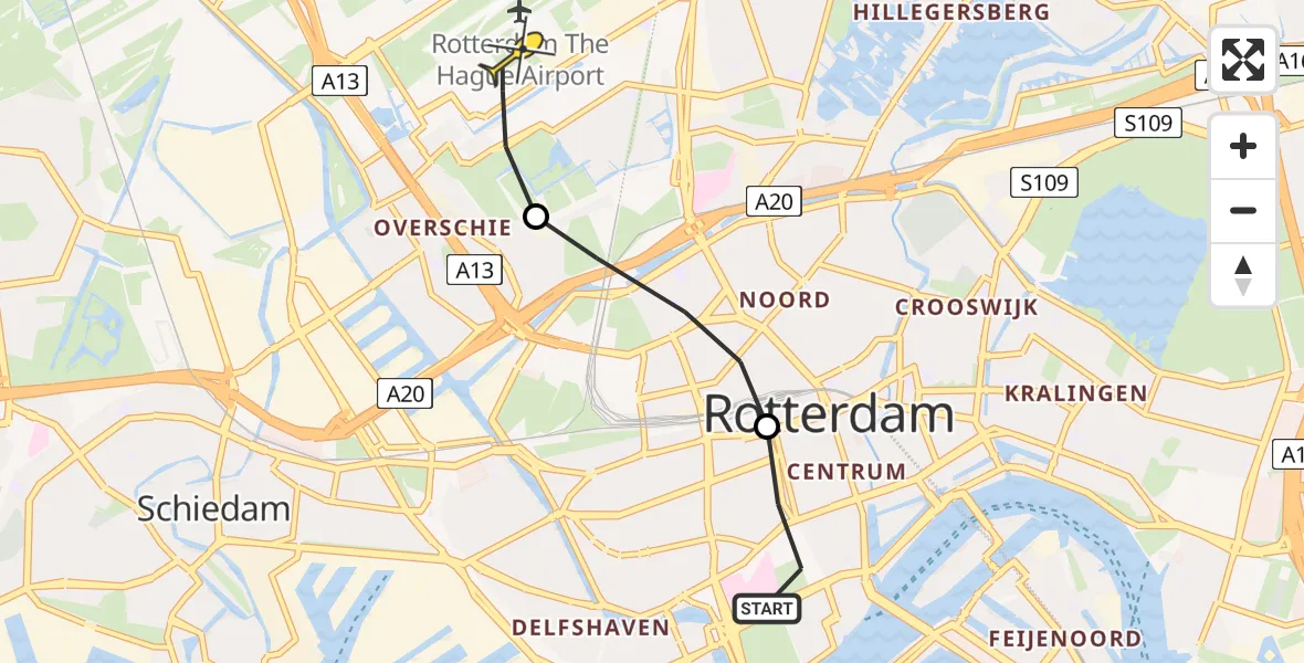 Routekaart van de vlucht: Lifeliner 3 naar Rotterdam The Hague Airport