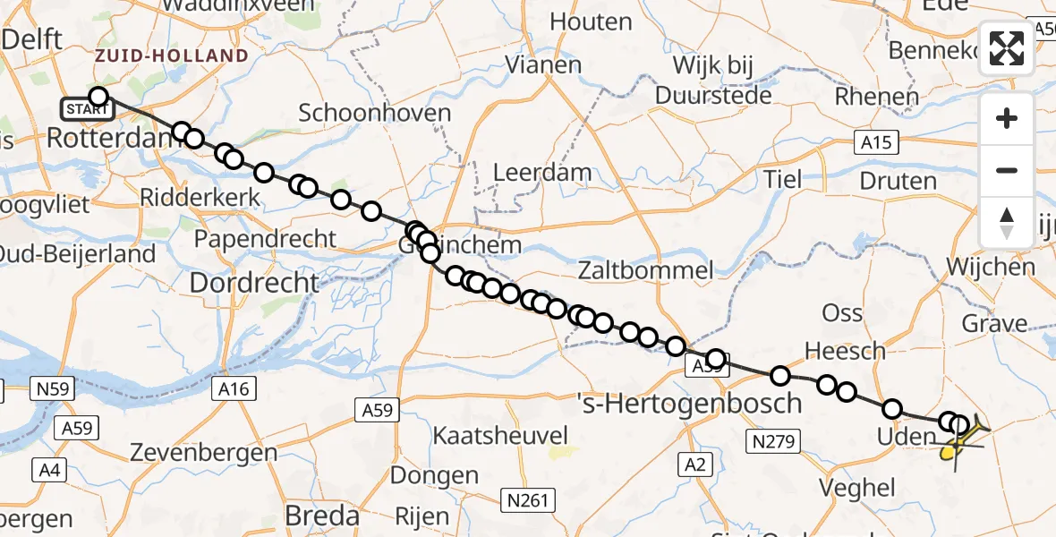 Routekaart van de vlucht: Lifeliner 3 naar Vliegbasis Volkel