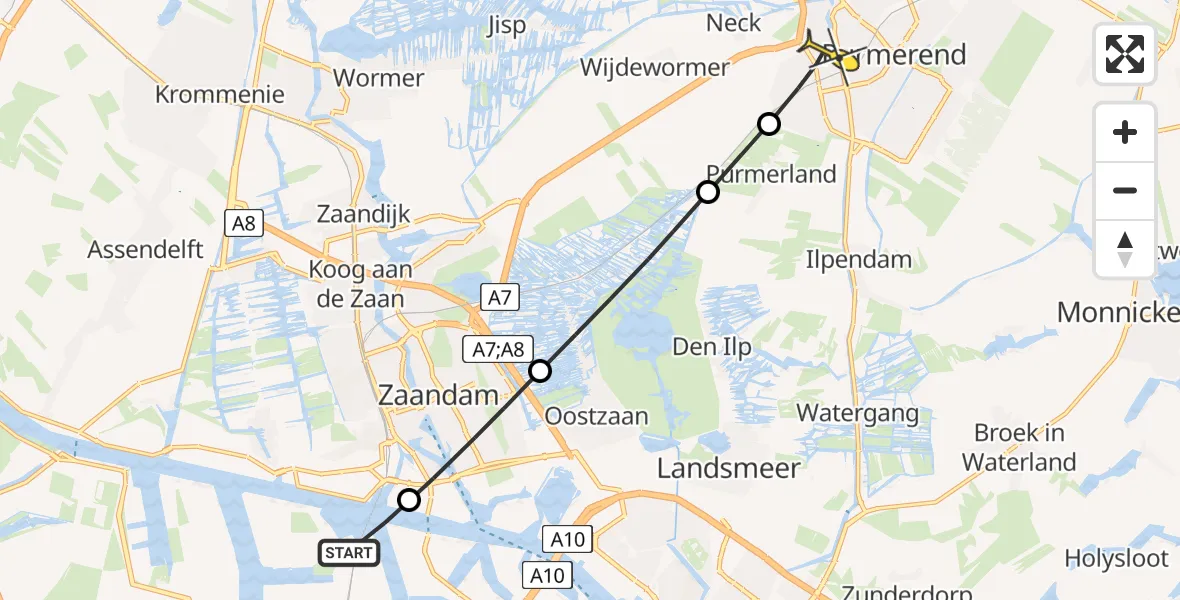 Routekaart van de vlucht: Lifeliner 1 naar Purmerend