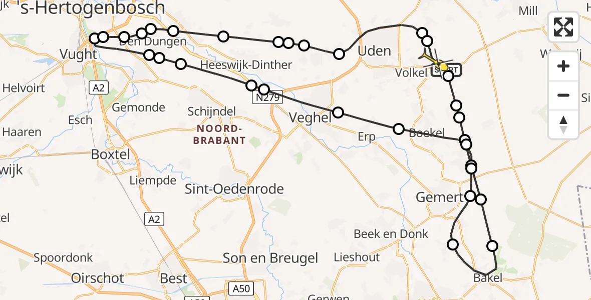 Routekaart van de vlucht: Lifeliner 3 naar Vliegbasis Volkel