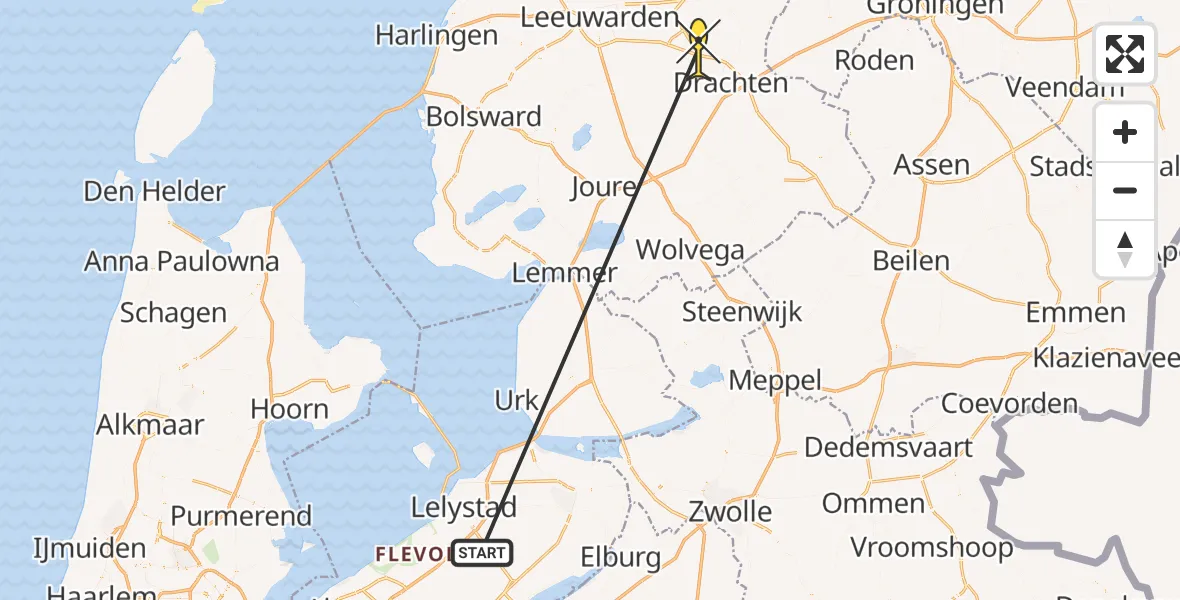 Routekaart van de vlucht: Traumahelikopter naar De Tike