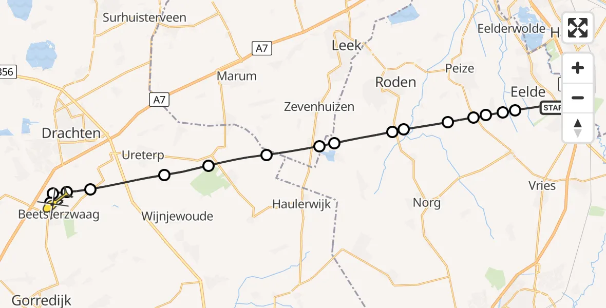 Routekaart van de vlucht: Lifeliner 4 naar Beetsterzwaag