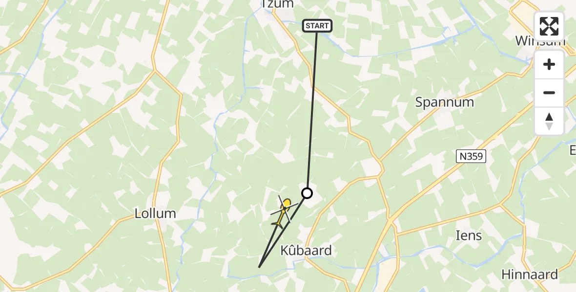 Routekaart van de vlucht: Ambulancehelikopter naar Kûbaard