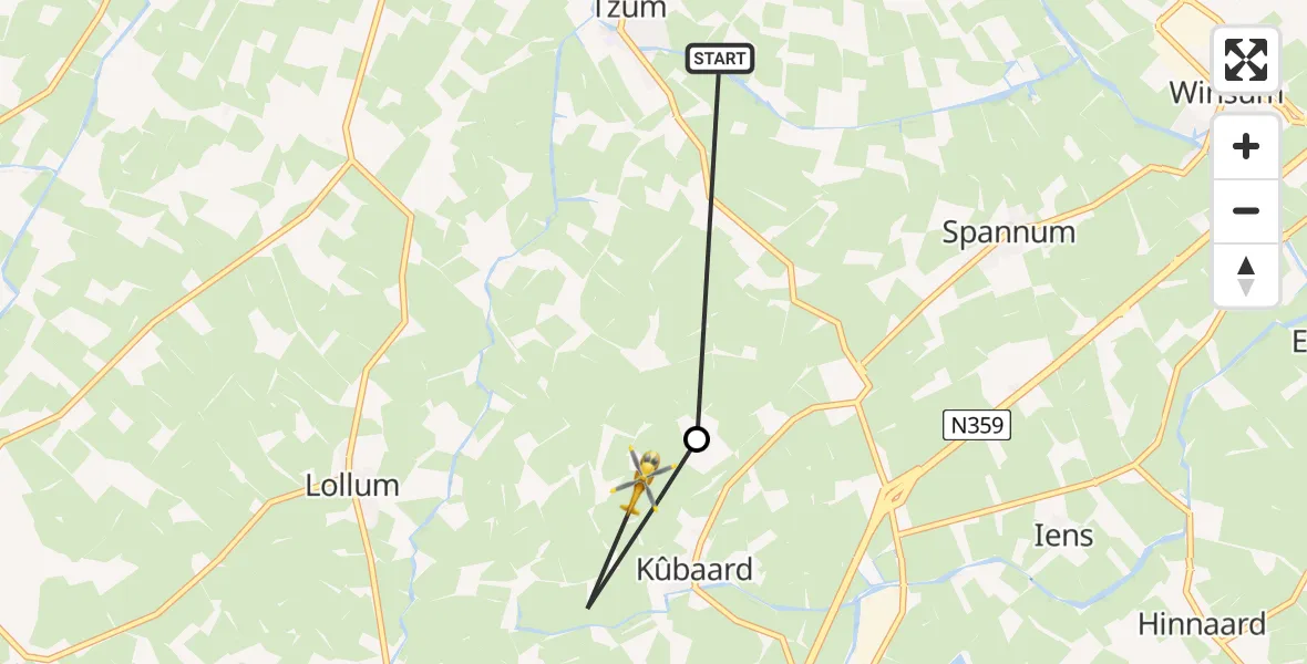 Vluchtroute Ambulancehelikopter Tzum - Kûbaard, 16 november 2023, 12:41