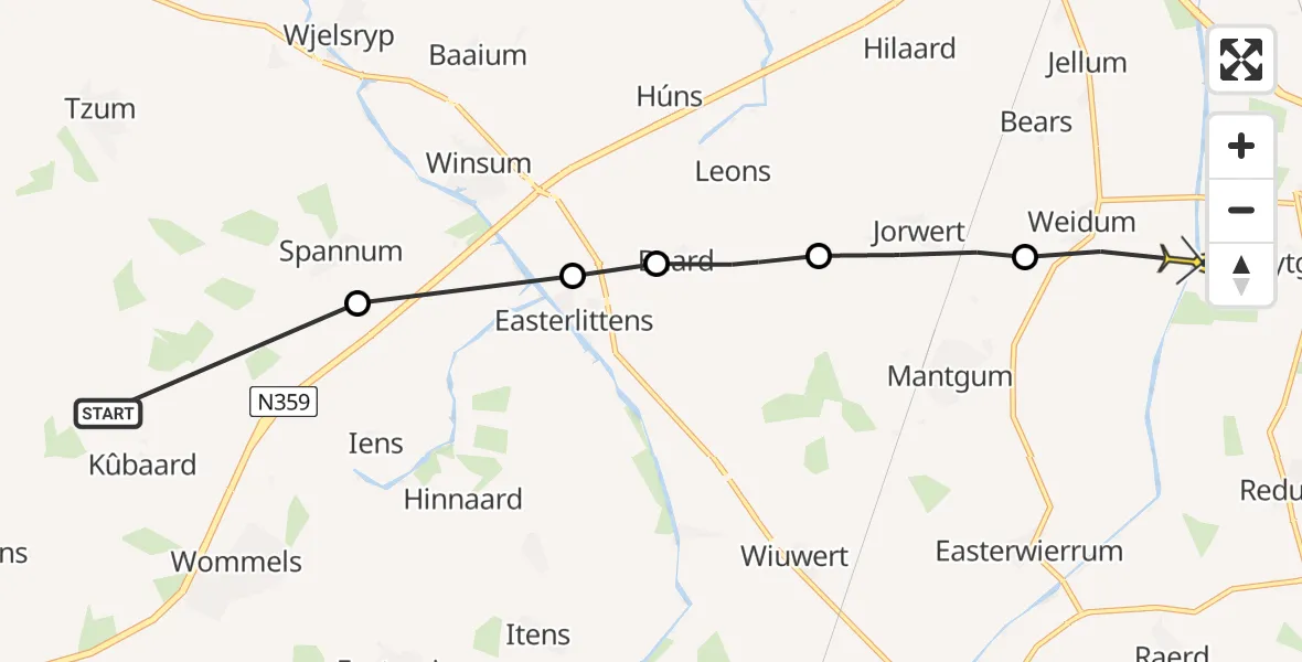 Routekaart van de vlucht: Ambulancehelikopter naar Weidum