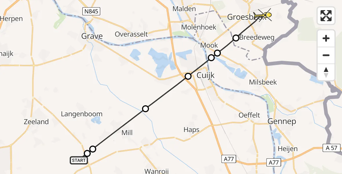 Routekaart van de vlucht: Lifeliner 3 naar Groesbeek