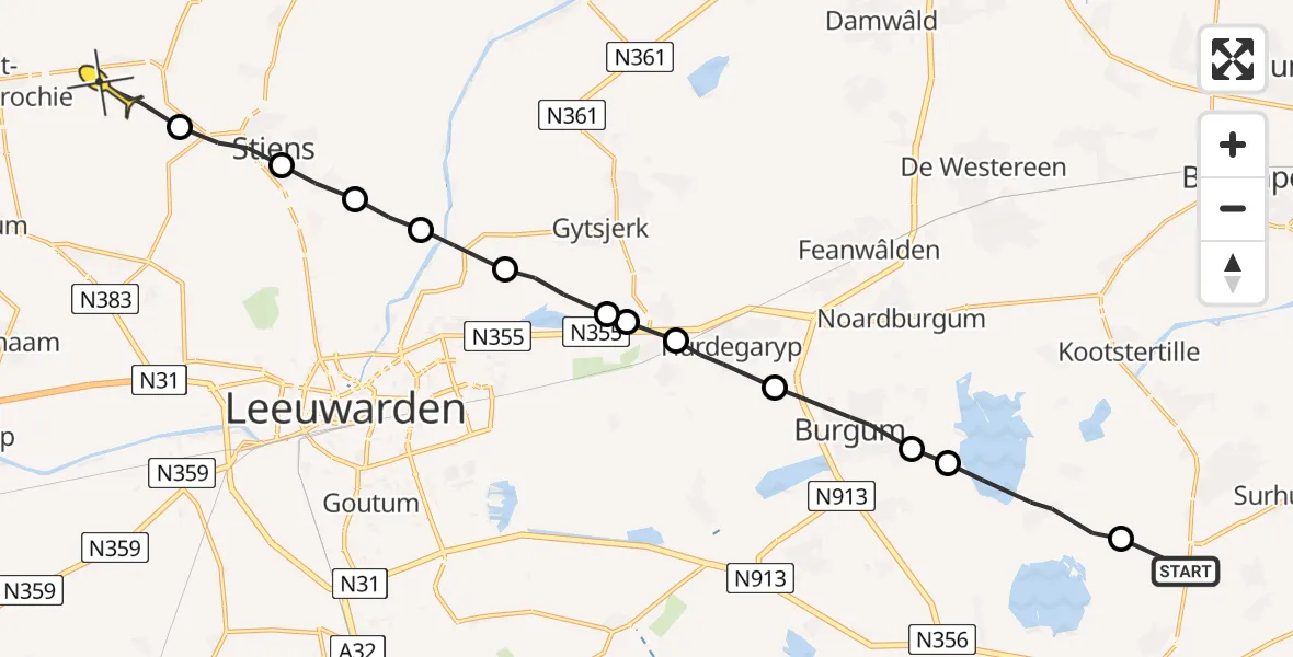 Routekaart van de vlucht: Ambulancehelikopter naar Vrouwenparochie