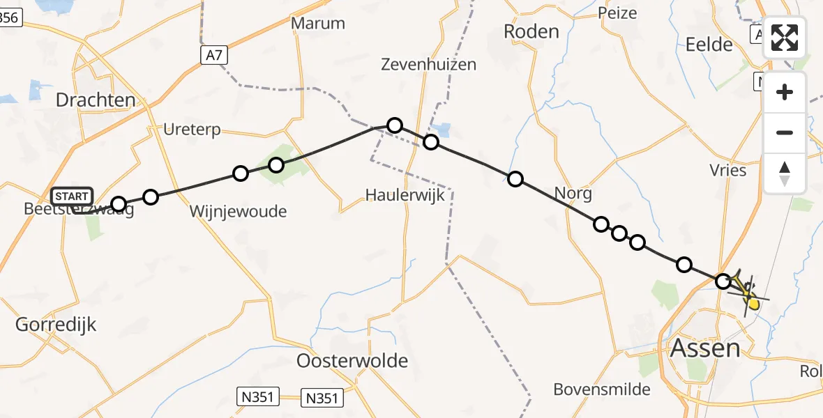 Routekaart van de vlucht: Lifeliner 4 naar Assen