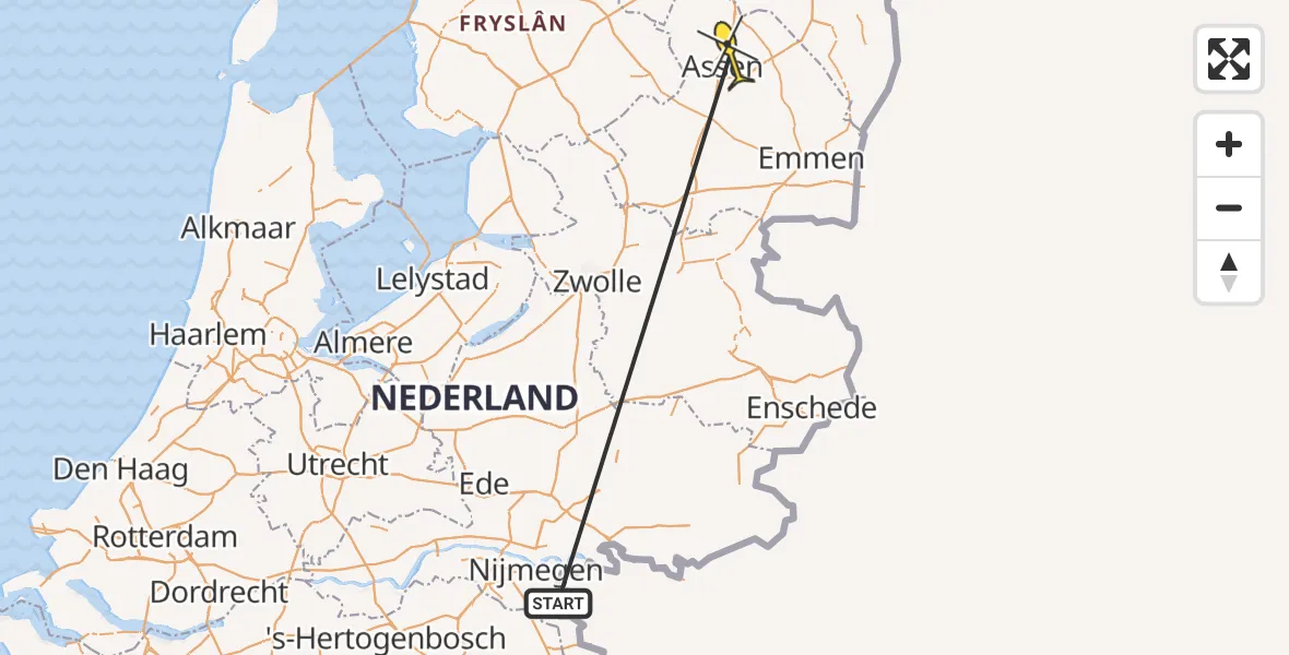 Routekaart van de vlucht: Traumahelikopter naar Assen