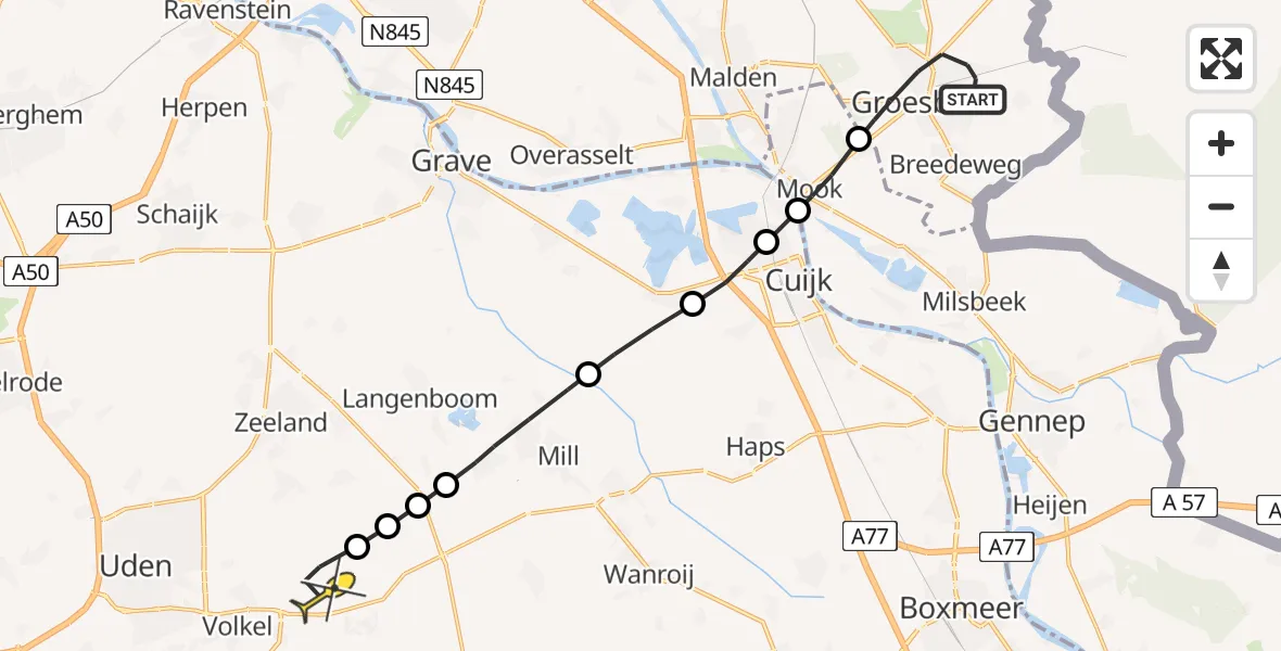 Routekaart van de vlucht: Lifeliner 3 naar Vliegbasis Volkel